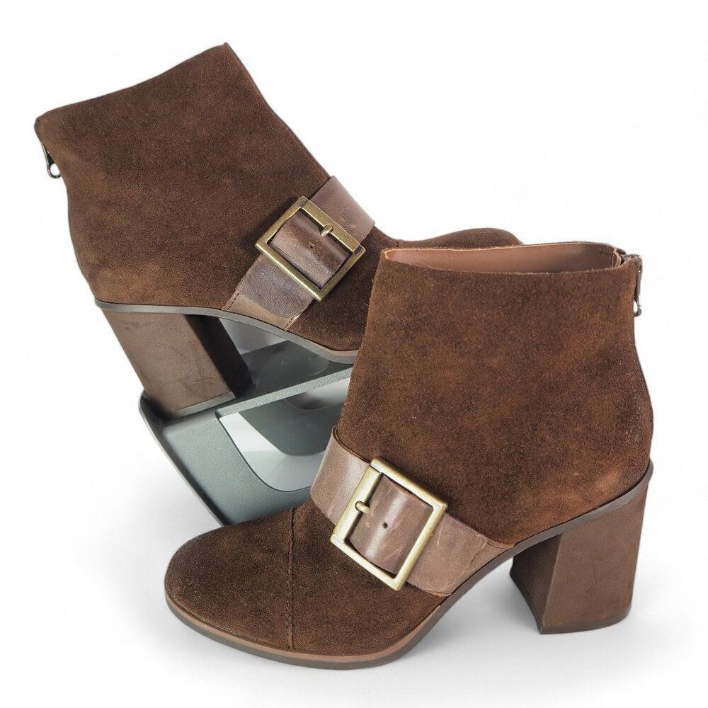 Kork-Ease Denoon Cap Toe Buckle Suede Ankle Booties Brown‎ Q40923 Women's 6M